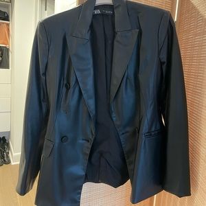 zara gently used leather black blazer with buttons